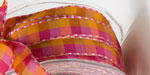 1/2 Inch Checkered Ribbon with Stitched Edge Fuchsia/Orange/Lavender